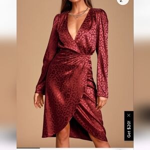 Lulu's Rich Burgundy Textured Skirt Leopard Satin Medium NWT Christmas NYE